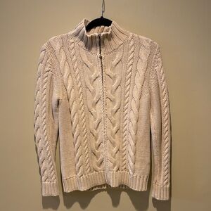 L.L. Bean | Women's Beige Full Zip Cable Sweater